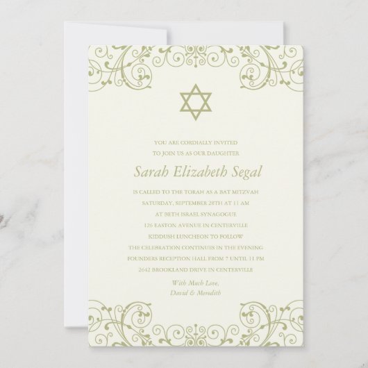 Elegant Gold Bat Mitzvah Kaart (Voorkant)