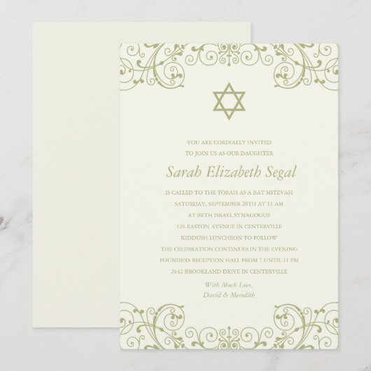 Elegant Gold Bat Mitzvah Kaart (Voorkant / Achterkant)