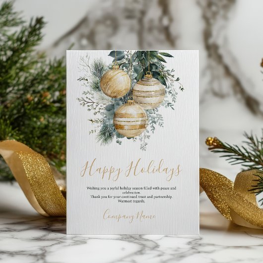Elegant Gold Baubles Greenery Corporate Christmas Feestdagenkaart