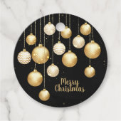 Elegant Gold Baubles kerstversieringen op zwart Bedankjes Labels (Voorkant)