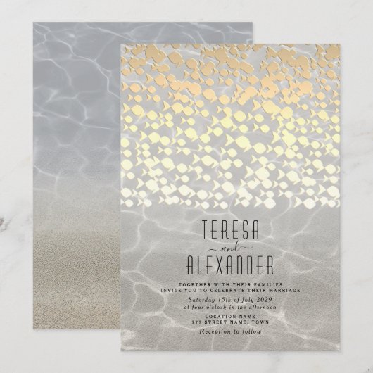 Elegant Gold Beach Wedding Invitation Kaart (Voorkant / Achterkant)