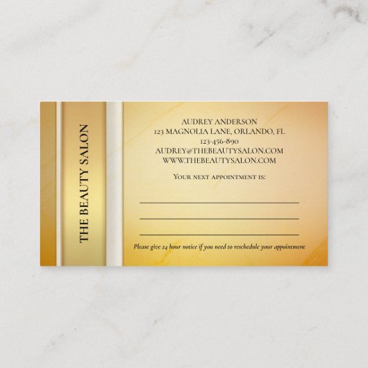 Elegant Gold Beauty Appointment Visitekaartje Afsprakenkaartje (Achterkant)