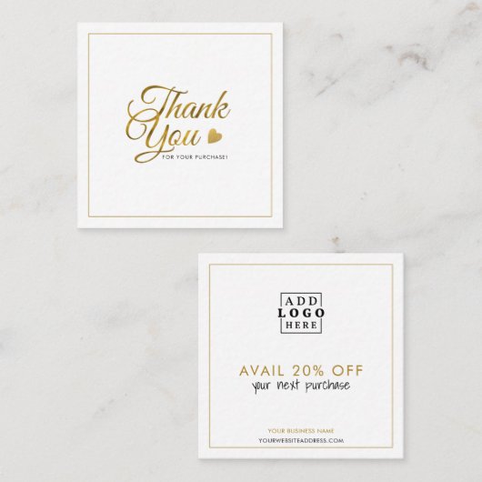 Elegant Gold Bedankt Logo Promotiecode Kortingskaartje (Voorkant / Achterkant)