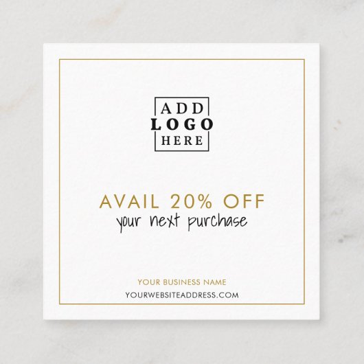 Elegant Gold Bedankt Logo Promotiecode Kortingskaartje (Achterkant)