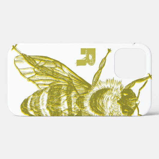 Elegant Gold Bee Monogram Hoesje-Mate iPhone Case (Achterkant (horizontaal))