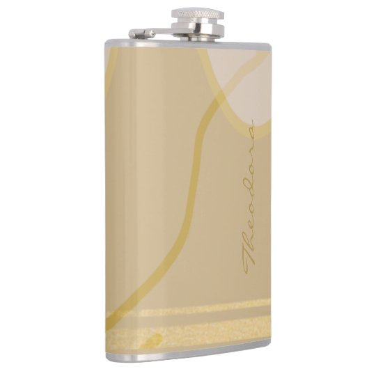 Elegant Gold Beige Abstract Floral Pattern Heupfles (Rechts)