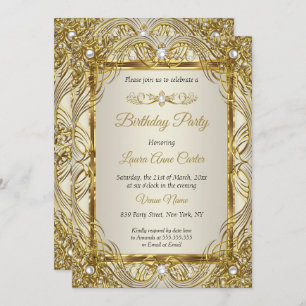 Elegant Gold beige Cream Pearl Damask party Kaart