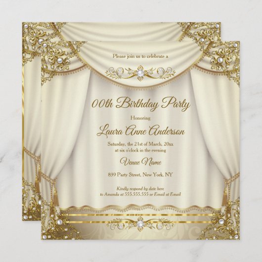 Elegant Gold Beige Cream Pearl Drapes Birthday Kaart (Voorkant / Achterkant)