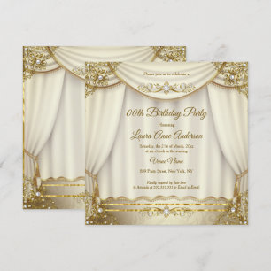 Elegant Gold Beige Cream Pearl Drapes Birthday Kaart