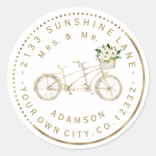 Elegant Gold Bicycle Floral Circular Address Label