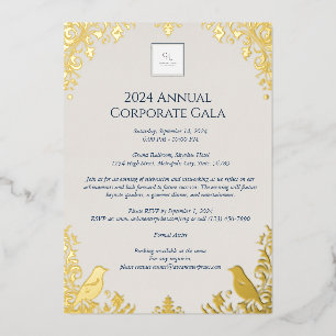 Elegant Gold Bird & Floral Corporate Event Folie Uitnodiging