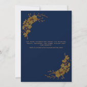 Elegant Gold Birds Navy Blue Floral Pattern Save The Date (Achterkant)