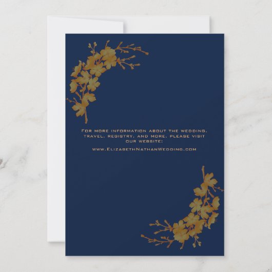 Elegant Gold Birds Navy Blue Floral Pattern Save The Date (Achterkant)