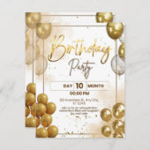Elegant Gold Birthday Party Invitation Enclosure Informatiekaartje (Voorkant / Achterkant)
