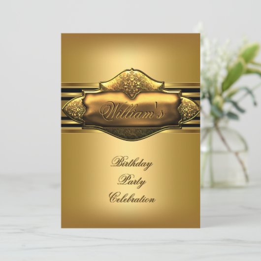 Elegant Gold Birthday Party Mannen 60th 50th 40th Kaart (Staand voorkant)