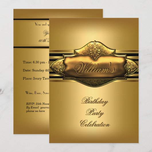 Elegant Gold Birthday Party Mannen 60th 50th 40th Kaart (Voorkant / Achterkant)