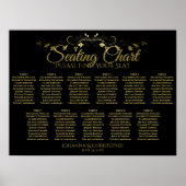Elegant Gold Black 11 Tabel Wedding Seating Chart Poster (Voorkant)