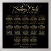 Elegant Gold Black 13 Tafel Wedding Seating Chart Poster (Voorkant)