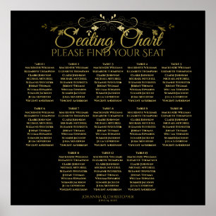 Elegant Gold Black 13 Tafel Wedding Seating Chart Poster