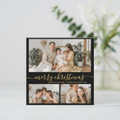 Elegant Gold Black 3 Photo Collage Kerstmis Feestdagenkaart (Staand voorkant)