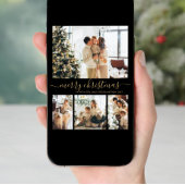 Elegant Gold Black 4 Photo Collage Kerstmis Feestdagenkaart