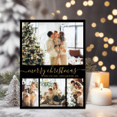 Elegant Gold Black 4 Photo Collage Kerstmis Feestdagenkaart