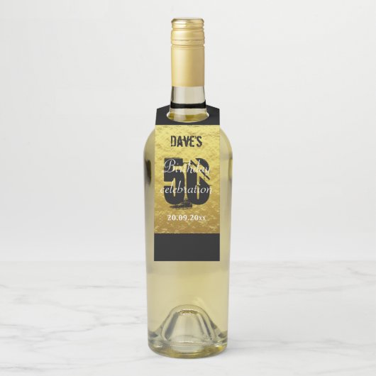 Elegant Gold Black 50e verjaardag feestdag Flessenhanger (Op fles)