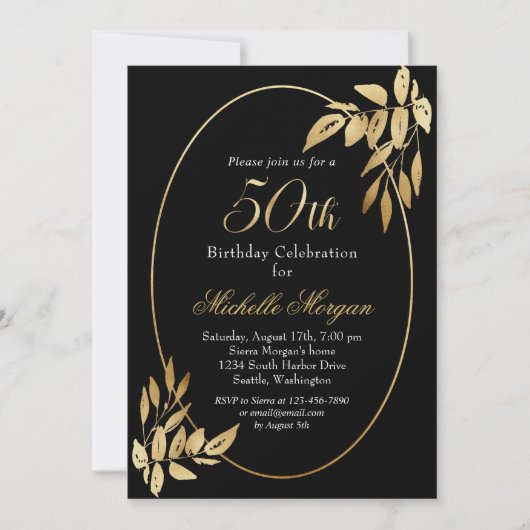 Elegant Gold Black 50th Birthday Celebration Kaart (Voorkant)