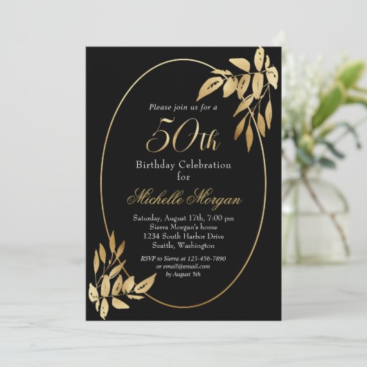 Elegant Gold Black 50th Birthday Celebration Kaart (Staand voorkant)