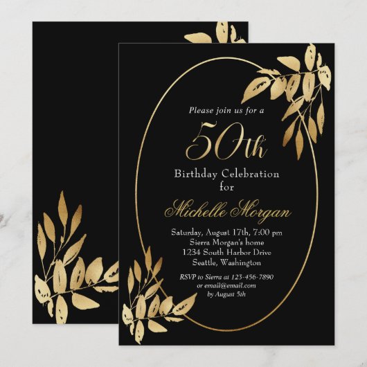 Elegant Gold Black 50th Birthday Celebration Kaart (Voorkant / Achterkant)