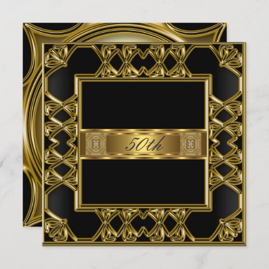 Elegant Gold Black 50th Birthday Party Kaart (Voorkant / Achterkant)