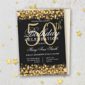 Elegant Gold & Black 50th Birthday Party Sparkles Kaart