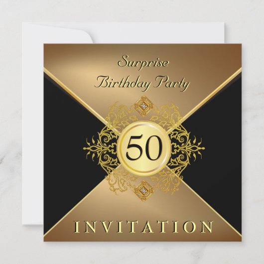 Elegant Gold Black 50th Birthday Surprise Party in Kaart (Voorkant)