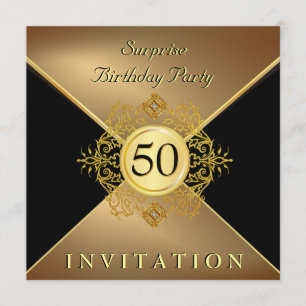 Elegant Gold Black 50th Birthday Surprise Party in Kaart