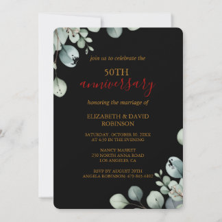 Elegant Gold Black 50th Wedding Jubileum Kaart