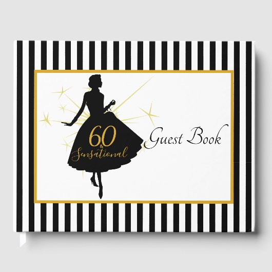 Elegant Gold Black 60th BIRTHDAY Party Gastenboek (Voorkant)