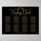 Elegant Gold & Black 8 Table Wedding Seding Chart Poster (Voorkant)