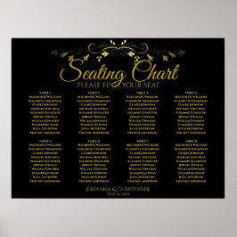 Elegant Gold & Black 8 Table Wedding Seding Chart Poster