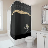 Elegant Gold Black Aangepaste monogram Naam Roos Douchegordijn (In situ)
