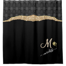 Elegant Gold Black Aangepaste monogram Naam Roos Douchegordijn