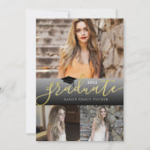 Elegant Gold Black Afstuderen 3-foto's Afstuderen Aankondiging (Voorkant)