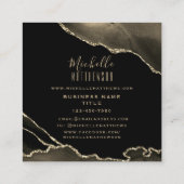 Elegant Gold Black Agate Marble Script Vierkante Visitekaartje (Achterkant)