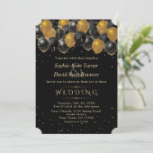 Elegant Gold Black Balloons Confetti Wedding Kaart (Staand voorkant)