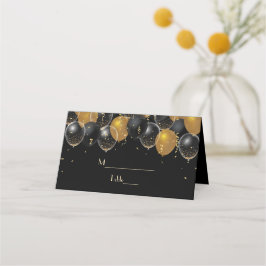 Elegant Gold Black Balloons Confetti Wedding Plaatskaartje