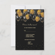 Elegant Gold Black Balloons Confetti Wedding