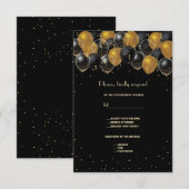 Elegant Gold Black Balloons Confetti Wedding RSVP Kaartje (Voorkant / Achterkant)