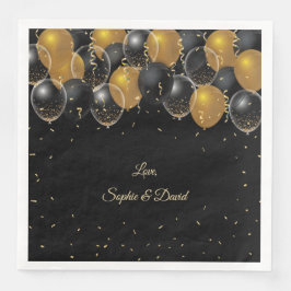 Elegant Gold Black Balloons Confetti Wedding Servet