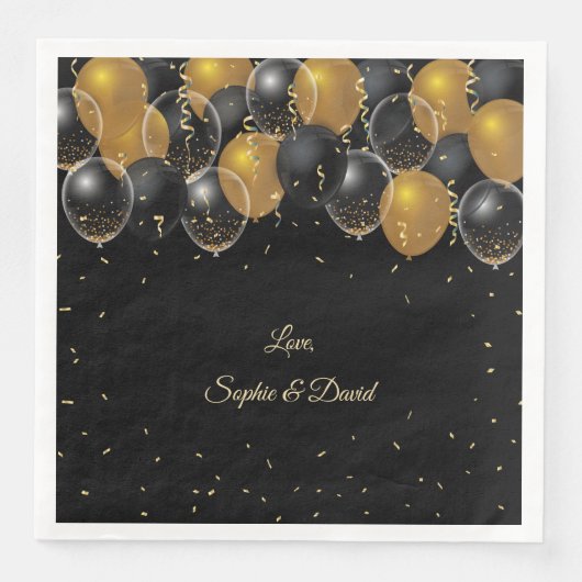 Elegant Gold Black Balloons Confetti Wedding Servet (Voorkant)