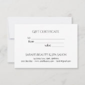 Elegant Gold & Black Beauty Salon Gift Certificate (Achterkant)