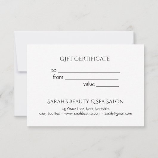 Elegant Gold & Black Beauty Salon Gift Certificate (Achterkant)
